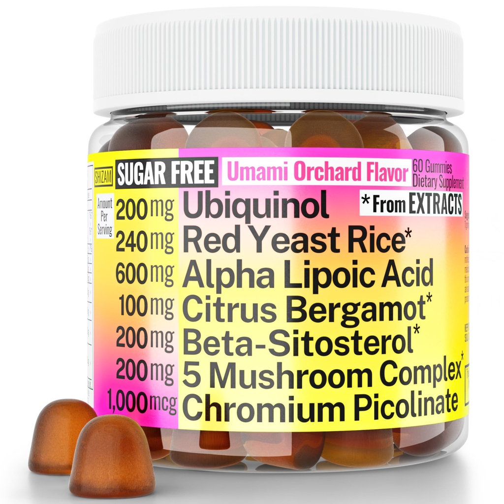 Red Yeast Rice Alpha Lipoic Acid Ubiquinol CoQ10 Citrus Bergamot Beta-sitosteroli Kromi Pikolinaatti Sokeri-Less Gummies w Lion's Mane Turkey Tail Reishi Cordyceps Chaga, Pills Kapselit täydennysosa Alt