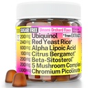 Red Yeast Rice Alpha Lipoic Acid Ubiquinol CoQ10 Citrus Bergamot Beta-sitosteroli Kromi Pikolinaatti Sokeri-Less Gummies w Lion's Mane Turkey Tail Reishi Cordyceps Chaga, Pills Kapselit täydennysosa Alt