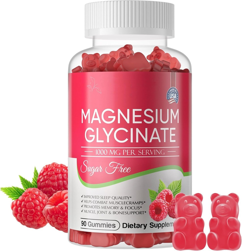 Magnesium Glycinate Gummies 700mg, Sugar Free Magnesium Glycinate, Magnesium Komplex Kalium Supplement med kalium, VitaminD, B6 för Calm Support & Sleep för vuxna - 60 Raspberry Gummies