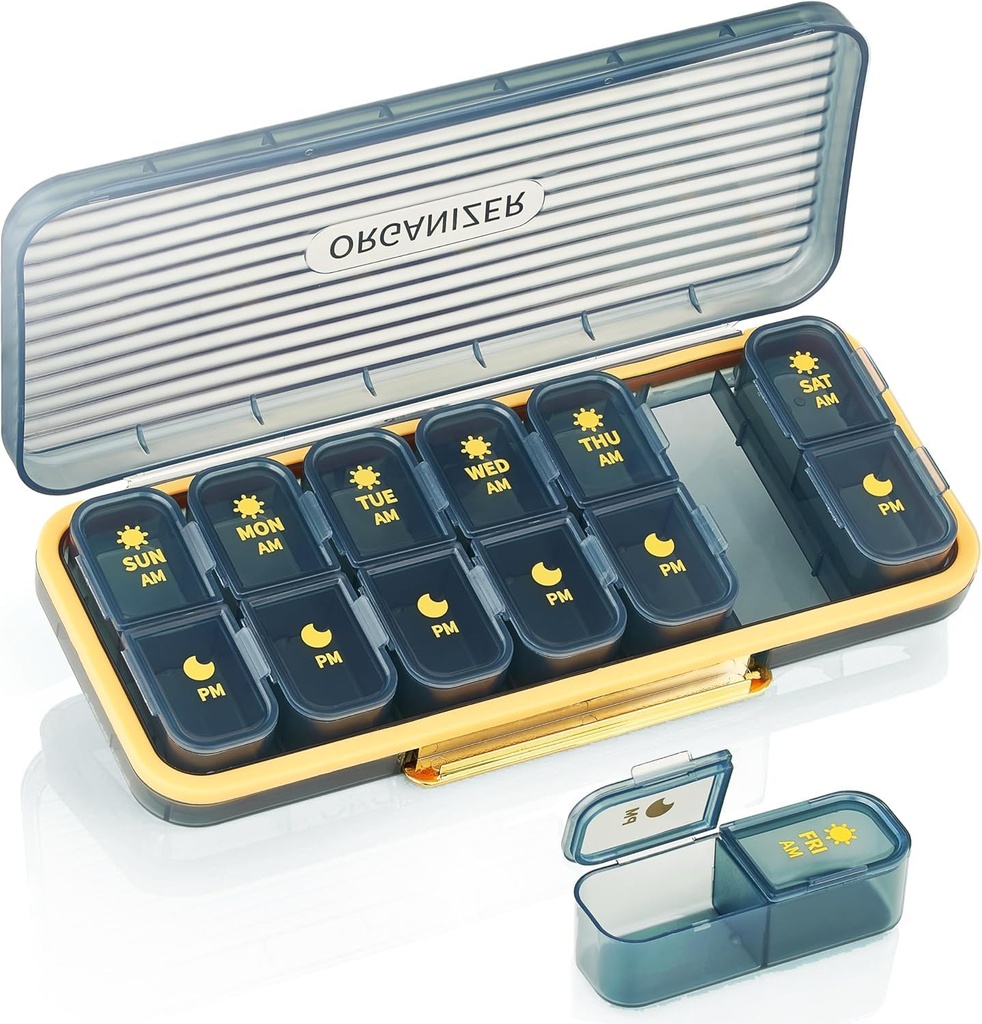 Weekly Pill Organizer 2 gånger per dag - Pill Case Am Pm - Travel Pill Box 7 Day Portable Daily Vitamin Container Estetisk Medicin Dispenser Med 7 Separata Compartments Morning Night Supplement Holder