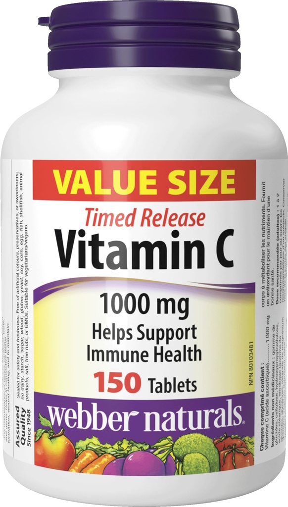 Webber Naturals C-vitamiinin aika Julkaisu 1000mg, 150 tablettia