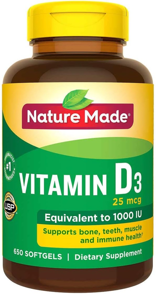 Luonto valmistettu D3-vitamiini 25 mikrog, 650 Softgels