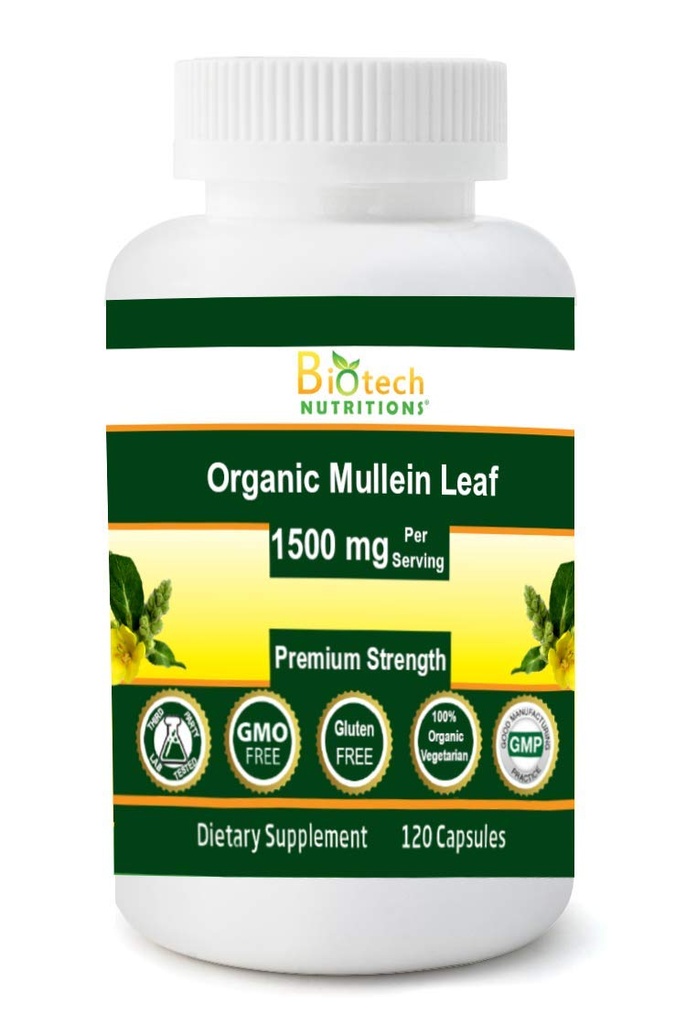 Luomu Mullein Leaf 1500 mg Tarjoilu 120 Kasvikapselit Valmistettu Yhdysvalloissa