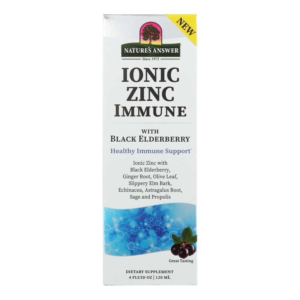 Nature's vastaus Ionic Sinkki Immuune Black Elderberry 4 oz Pura Slippery Elm, Echinacea, Astragalus, Sage 160 Tarjoilua per pullo