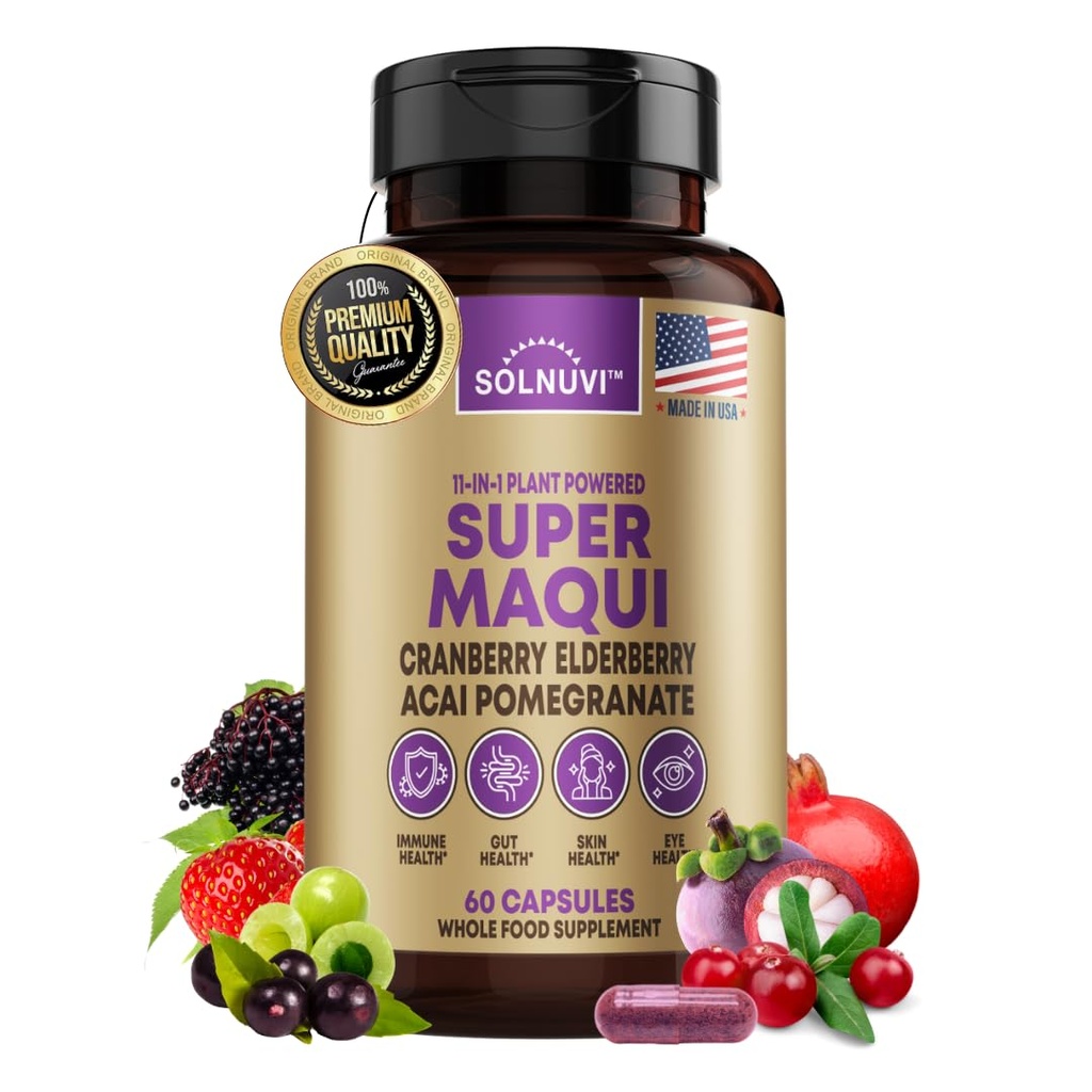 Organisk Super Maqui Berry Capsules - Superfood Powder - Elderberry Extract, Cranberry, Pomegranate, Acai - Torr Eye & Tear Support, Gut Health, Skin - 60 Vegan Capsules, Non GMO, Gluten Free Supplement