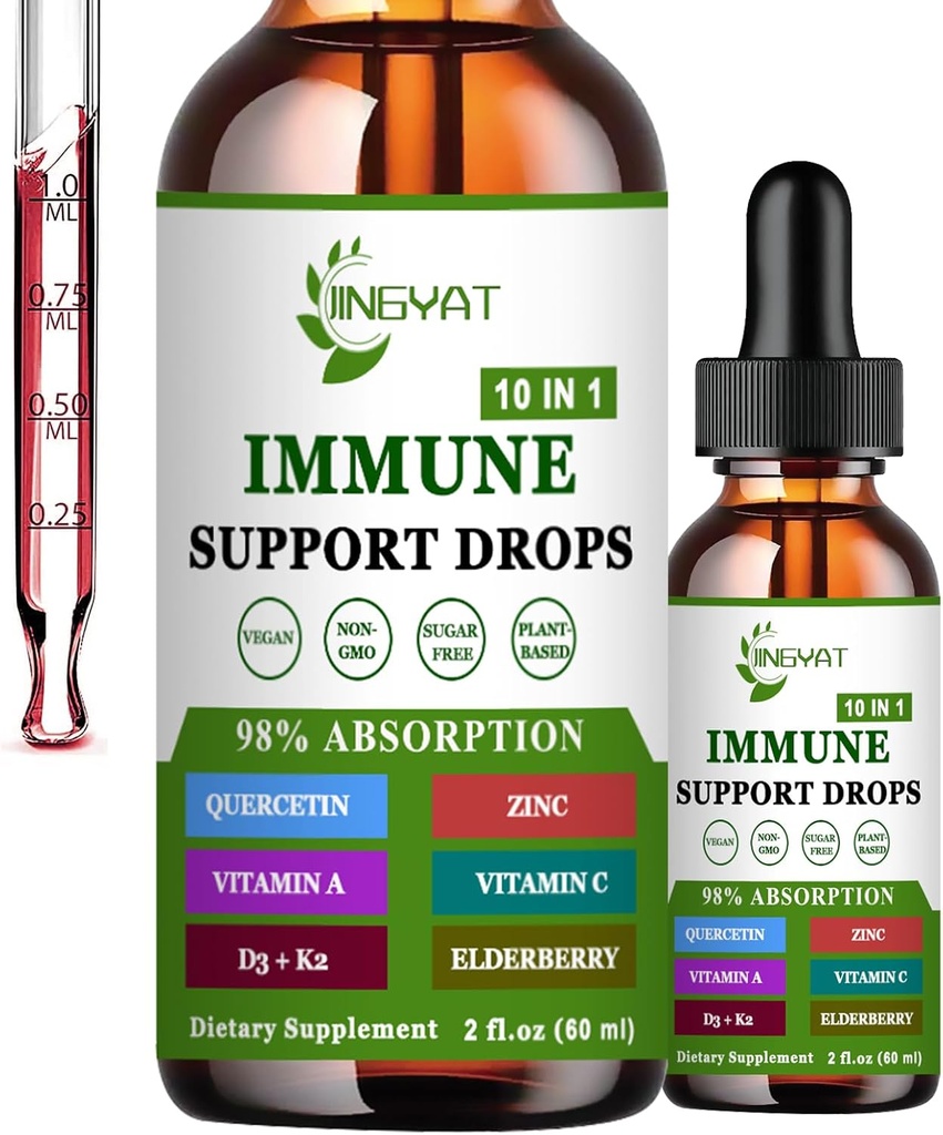 Sinkki Quercetin ja bromelaiini C-vitamiini D3 nestetippa Immuunituki A-vitamiini K2 Echinacea Klorofylli ja Elderberry - 10 in1 Immuniteetin Drops Complex Immunity Health