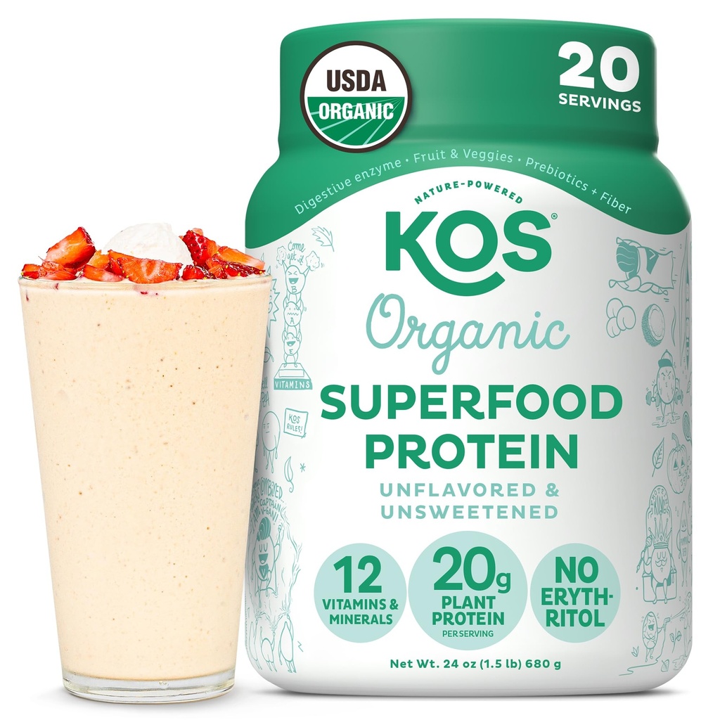 KOS Vegaaniproteiinijauhe, makuamaton ja makeuttamaton - Alhainen carb Pea Protein Blend, Organic Superfood Rich vitamiineja ja kivennäisaineita - Keto, soija, Dairy Free - Ateriankorvike naisille ja miehille - 20 tarjoilua