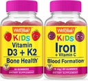 WellYeah Vitamin D3 + K2 Barn + Järn + Vitamin C Kids, Gummies Bundle - Stor smak, Vitamin Supplement, Gluten Free, GMO Free, Chewable Gummy