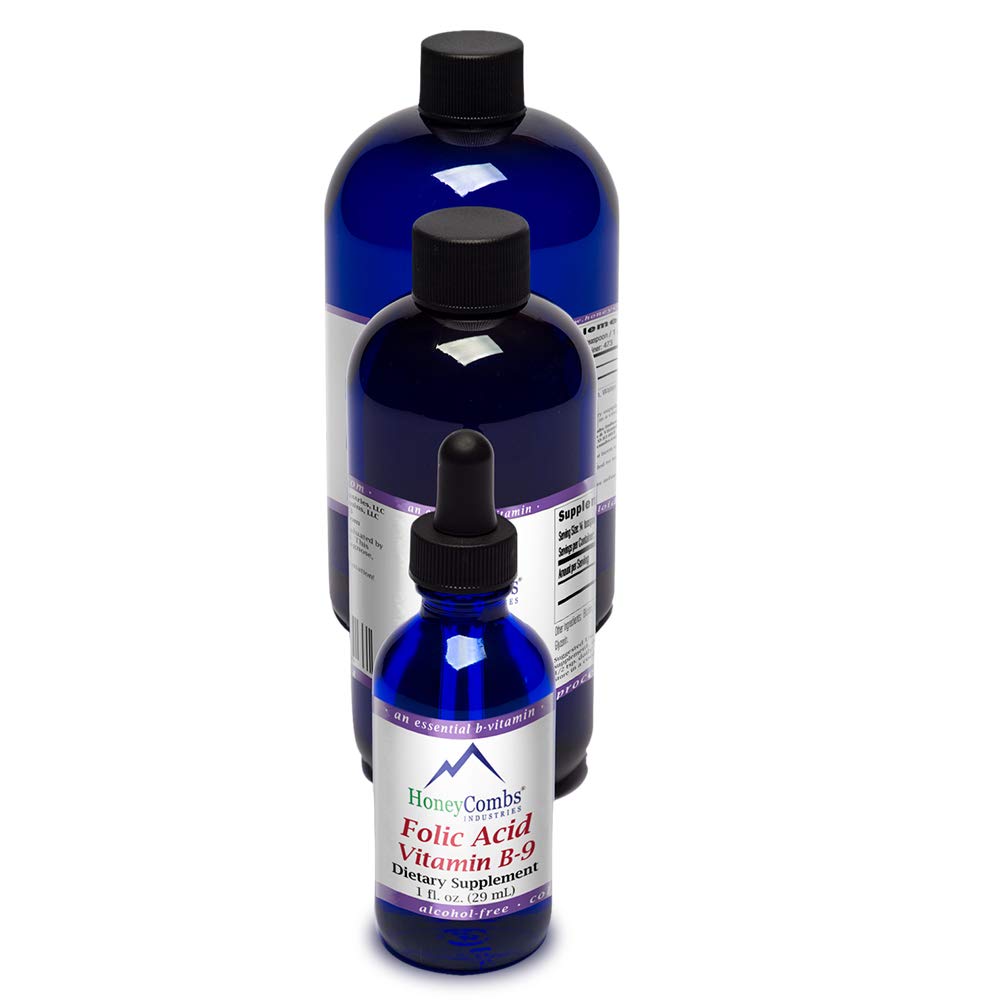 HoneyCombs Vitamin B9 Liquid Drops - High Potency Liquid Vitamin B9 Folic Acid Supplement för kvinnor - Håll hälsosam lever, graviditet och övergripande hälsa - Cold Pressed Vegan Vitamins Drops (16 Fl oz)