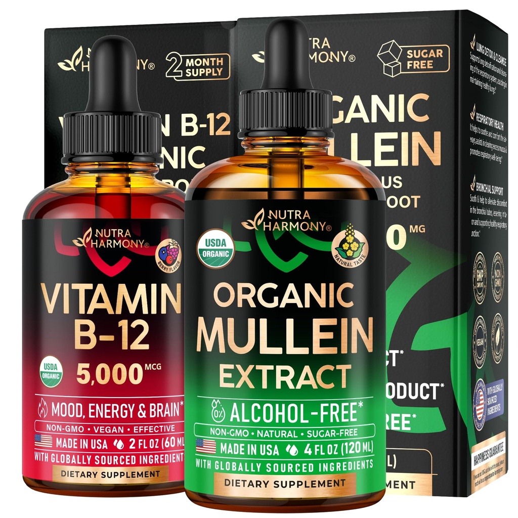 NUTRAHARMONY Luomumullein tippa ja B12-vitamiinitippa
