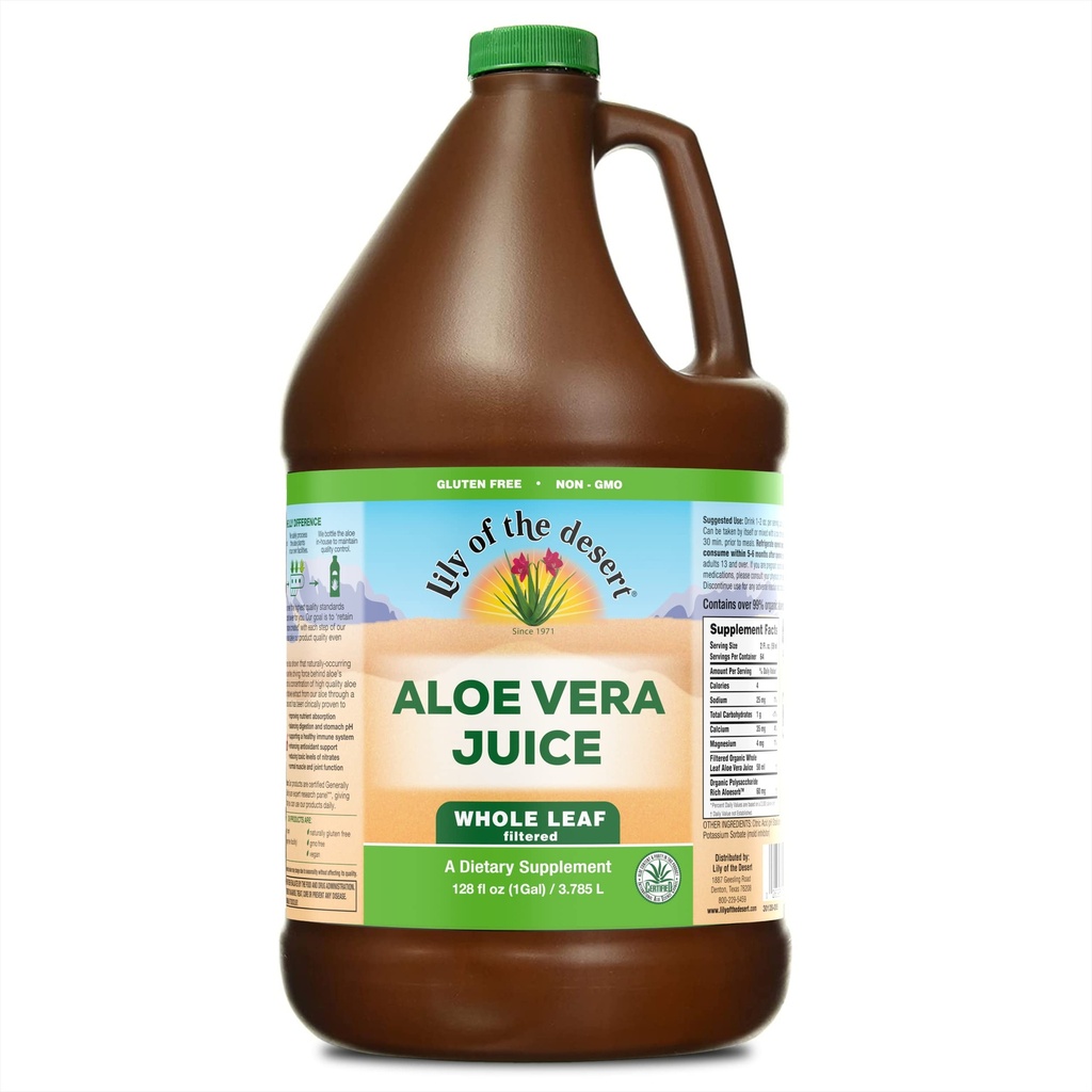 Lily of the Desert Vera Juice - Koko lehti suodatettu Aloe Vera Drink, ei-GMO Aloe mehua luonnollisia vitamiineja, Dgestive Enzymes for Gut Health, Vatsan helpotus, hyvinvointi, hehkuva iho, 128 Fl Oz