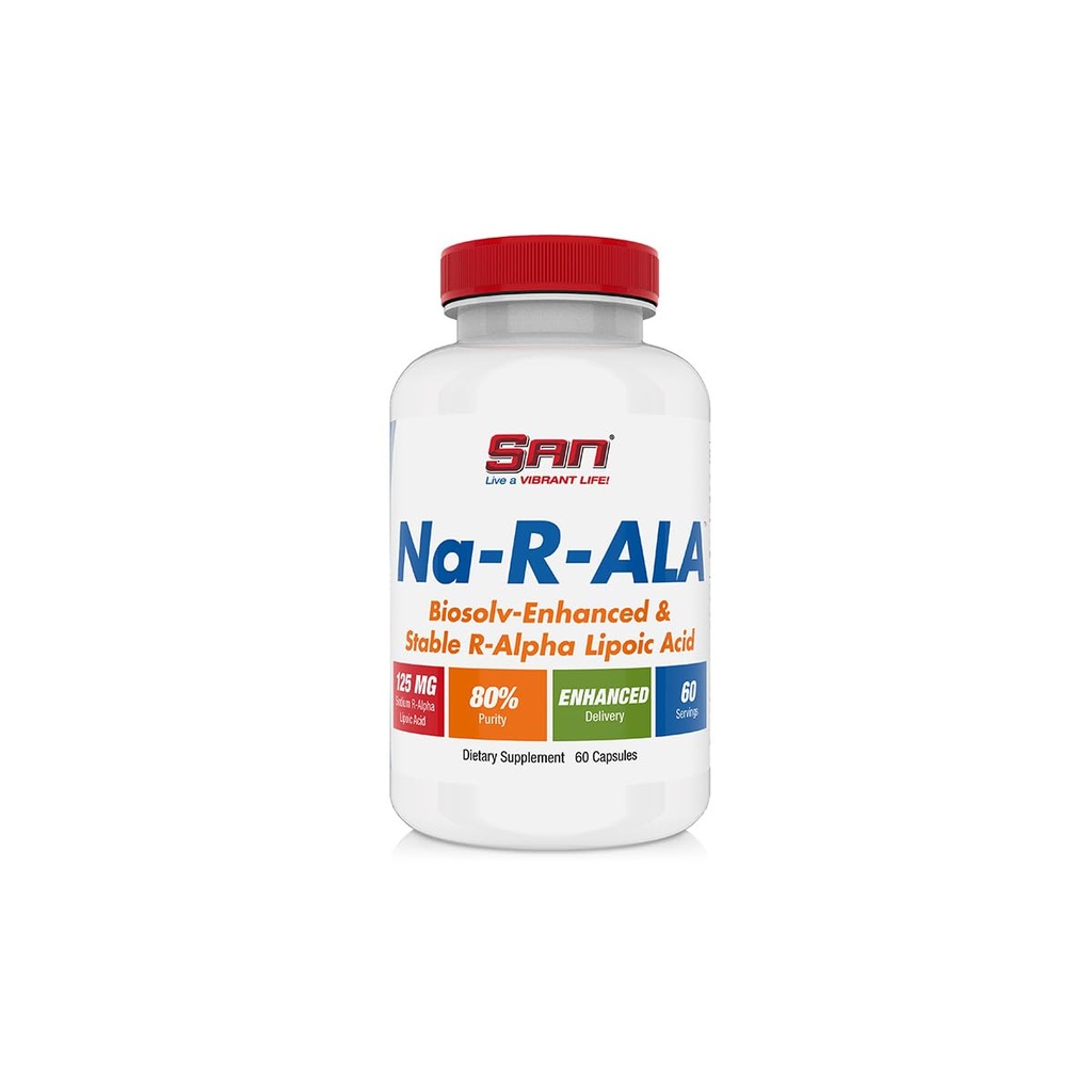 SAN's Na-R-ALA - Stabiliserad R-Alpha Lipoic Acid 125mg per servering [Hög styrka och ökad absorption], 60 kapslar