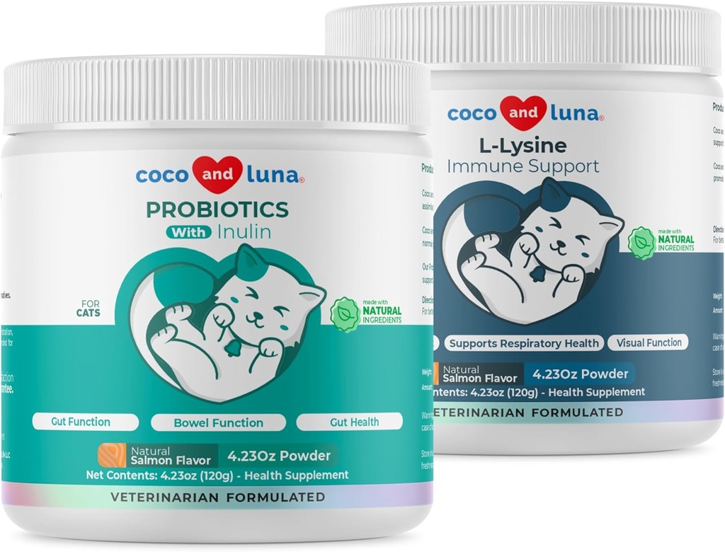 Lysiini + Probiootit & Prebiootit kissat - Immuuni tuki, silmän toiminta, Bovel toiminto & Gut Health.
