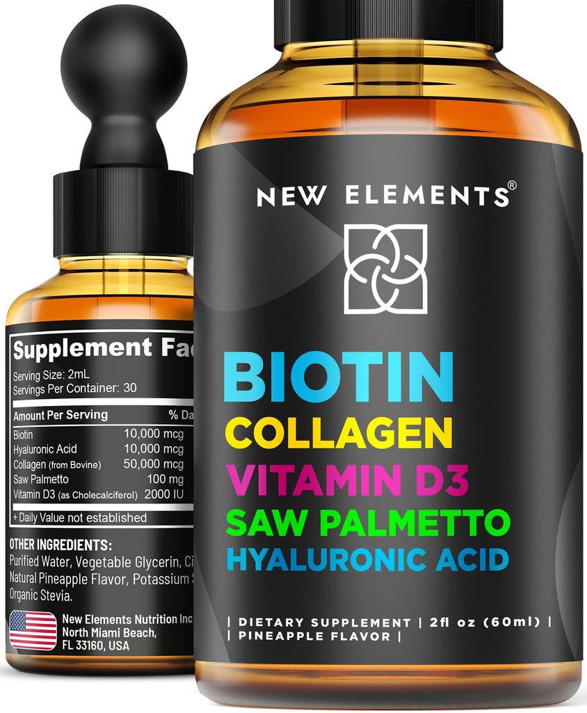 Liquid Biotin hiusten kasvua naisten & miesten 10000 mcg ... Biotiini ja kollageeni täydentää Saw Palmetto & Hyaluronic Acid...