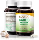 Lovita Odorless Garlic Capsules, 5000mg Fresh Garlic Equivalent, 1.25% Allicin Extract, stöder hjärta, blodtryck, kolesterol & immunsystem, icke-GMO, Gluten-Free, 60 Vegan Capsules