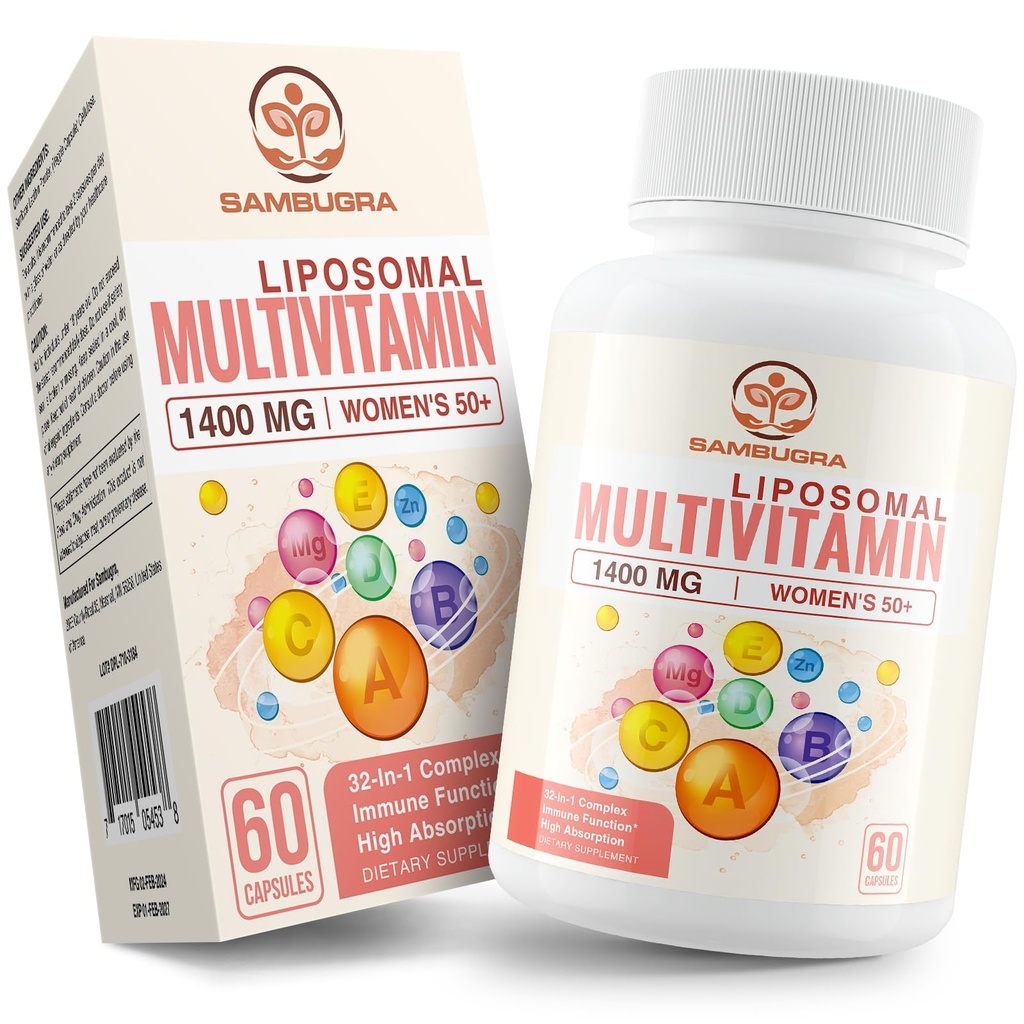 Liposomaalinen monivitamiini naisille 50+ - Naiset päivittäin monivitamiini 32 ainesosat, CoQ10, vitamiinit C, B, D, E sydän- ja verisuonitautien ja luun terveystuki - Iron-free (60 kapselia)