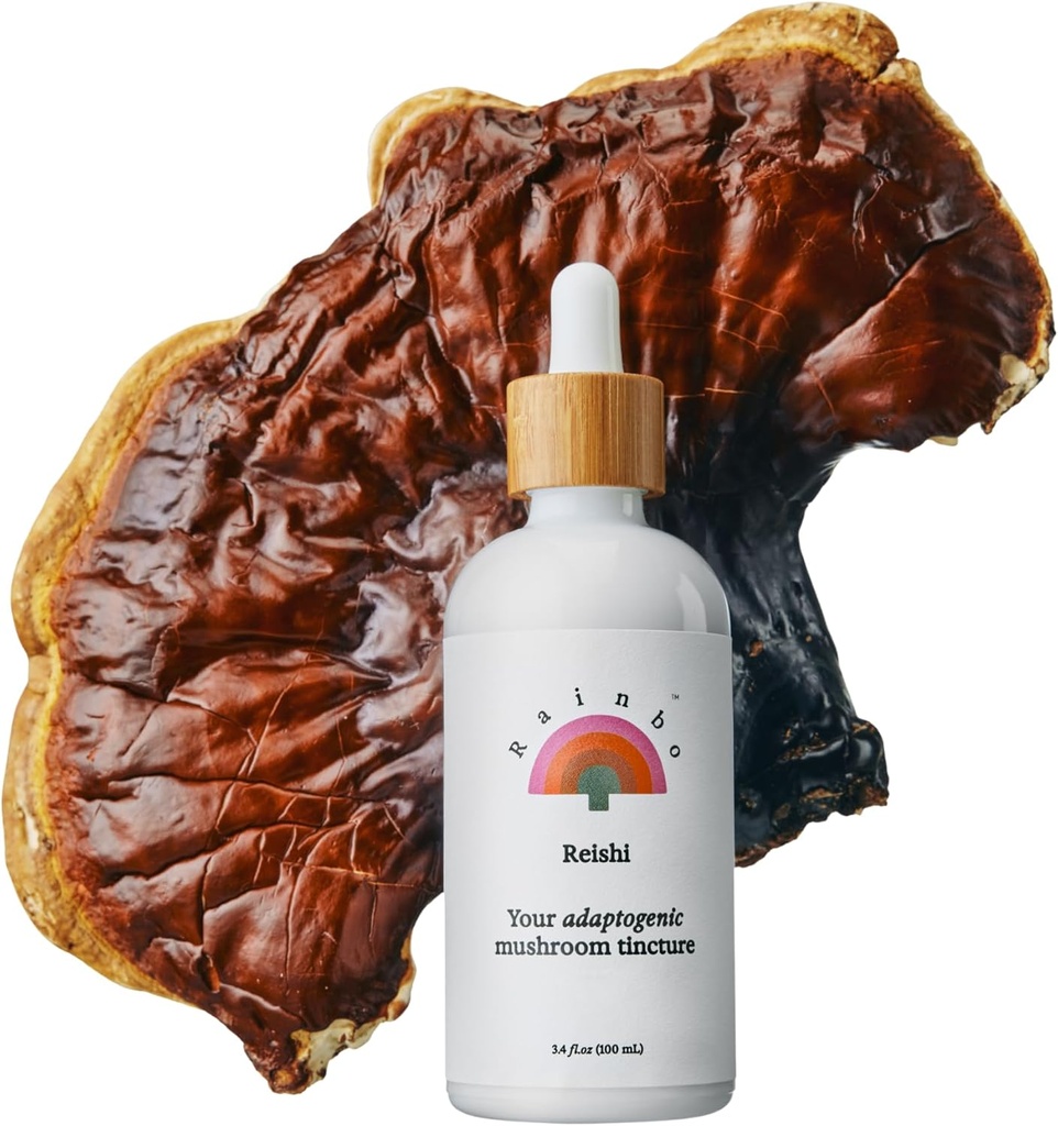 Rainbo - Reishi Mushroom Tincture - Dual Extract Mushroom Supplement - Immuunituki, mieliala, uni, neste Reishi Supplement, Vegan, Non GMO, 3.4 fl oz
