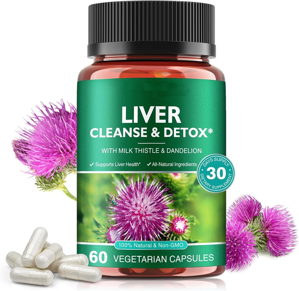 Maksan Cleanse & Detox pillereitä maksan terveydenhuollon korjaus - kanssa maito Thistle uute, voikukka juuri, inkivääri, punajuuri jauhe & vitamiinit - Luonnollinen maksa tuki, 60 vegan kapselia