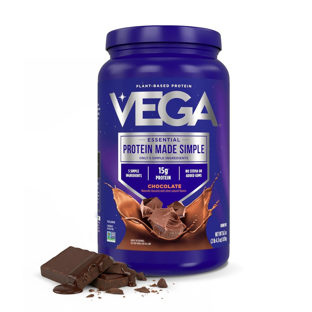 Vega Protein Made Simple - 15g Kasvi-Based Pea Protein, Suklaa, 39 Tarjoilut, Stevia ilmaiseksi, Ei Keinotekoisia Makeuttajia tai Gums, Ei-GMO, Gluteeniton, Dairy Free, 2.3lbs (Pakkaus May Vary)