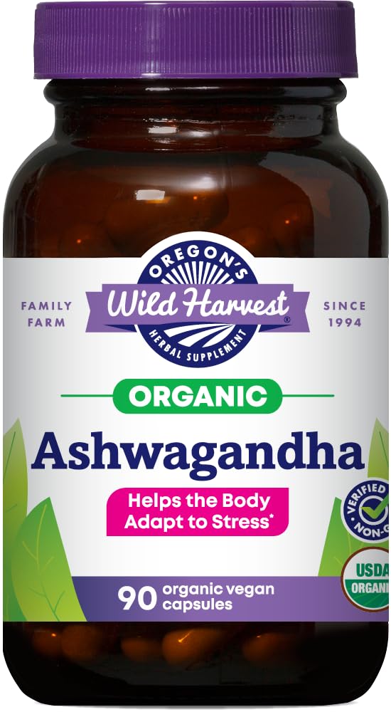 Oregonin Wild Harvest Certified Organic Ashwagandha Herbal Vegan Kapselit, 1200 MGS, 90