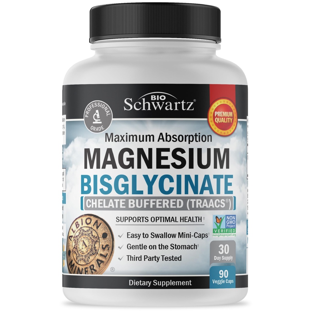 Magnesiumbisglysinaatti 100% Chelate No- laksatiivinen vaikutus - maksimaalinen imeytyminen ja biologinen hyötyosuus, täysin reacted & puskuroitu - Terve energia Lihas luun ja Joint Support - non-GMO Project todennettu - 90 lla