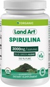 Land Art Certified Organic Spirulina - 180 kapselia - Superfood-rikas mineraalit, vitamiinit ja proteiinit - Vegan