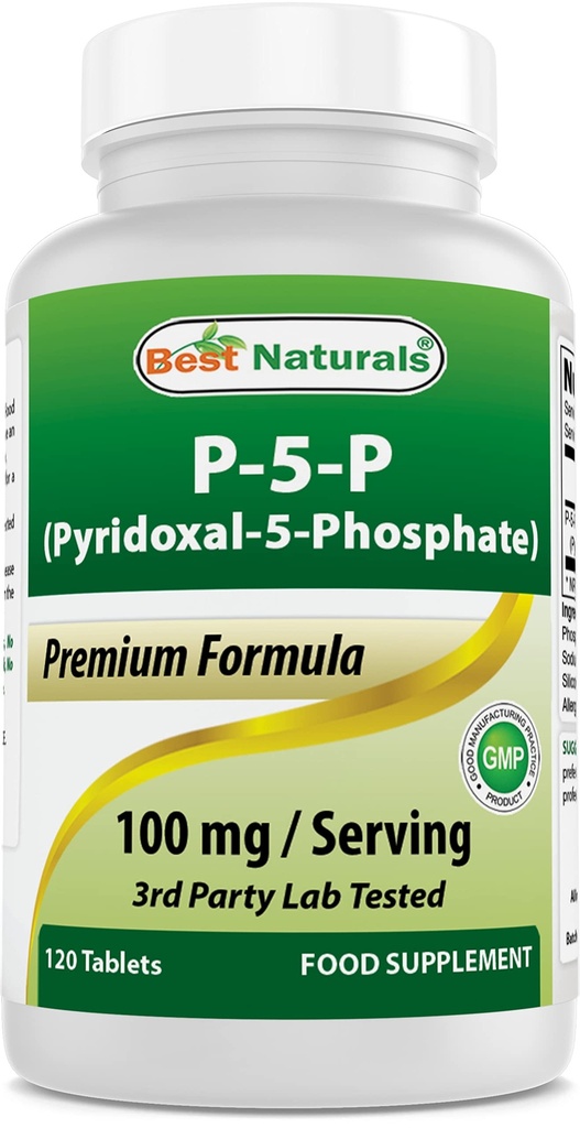 Bästa naturliga P5P Vitamin B6 (Pyridoxal 5 Fosfat) 100 mg / Servering - 120 tabletter - en aktiv form av vitamin B6.