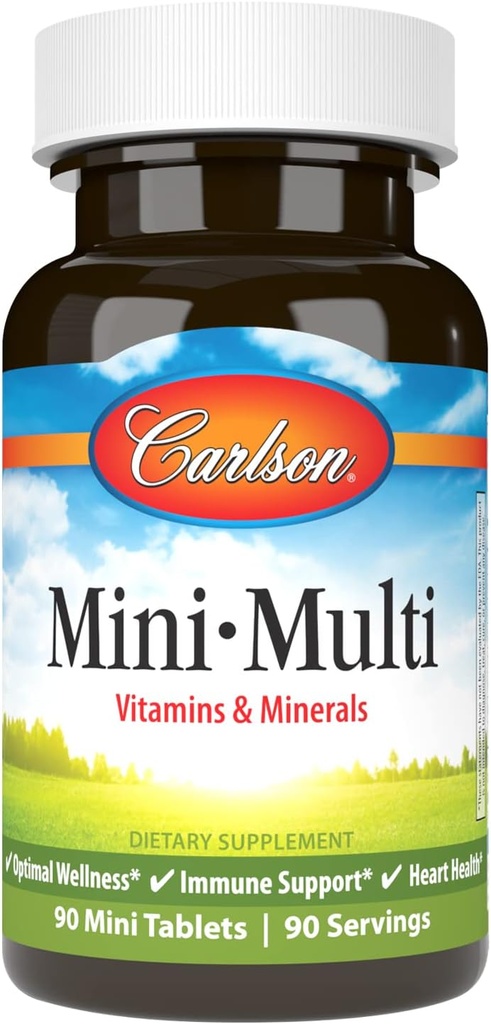 Carlson - Mini-Multi, Vitamiineja & Minerals, Immuno Support & Heart Health, Optimal Wellness, 90 mini tablettia.