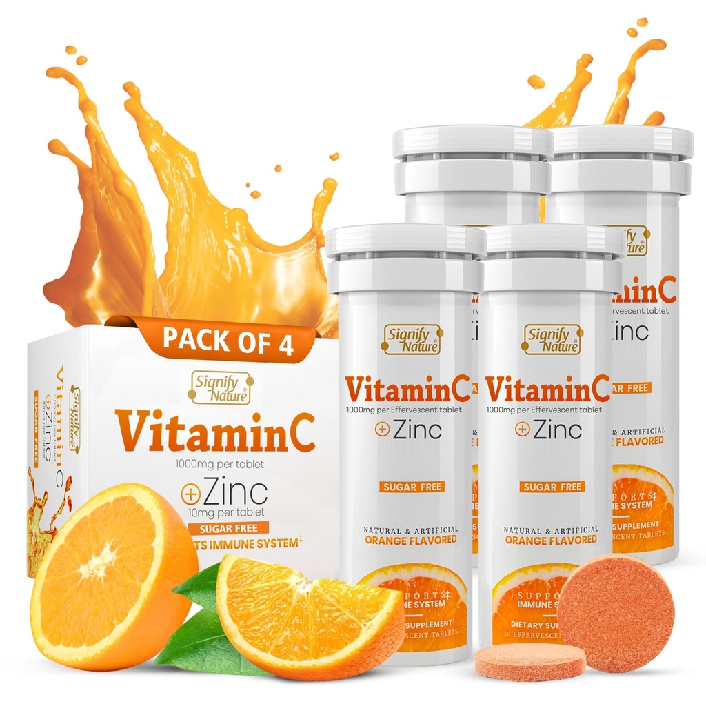 SIGNIFY LUONNON C 1000 mg Effervescent tabletit - Potent Immuuni tukea VIT C sinkkiä täydentää - sokerivapaa ja vegaaninen Formula ...
