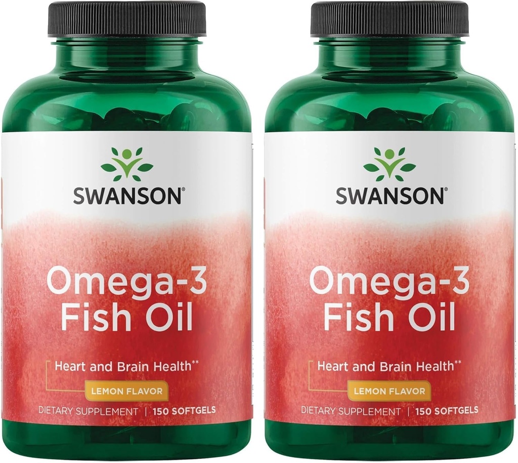 Swanson Omega 3 Fish Oil Supplement Heart Brain and Joint Support GMO-vapaa EFAs 180 mg EPA Plus 120 mg DHA 150 Softgel Kapselit Sitruuna Flavor (2 pakkaus)