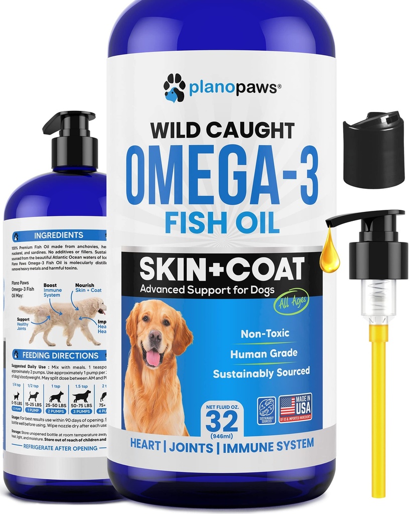 Omega 3 Fish Oil for Dogs - Better Than Salmon Oil - Koiran Fish Oil täydennysosa vähentää sheedding & kutina - Tukee nivelet, aivot ja sydän terveys - iho ja takki täydentää - nestemäinen kalaöljy