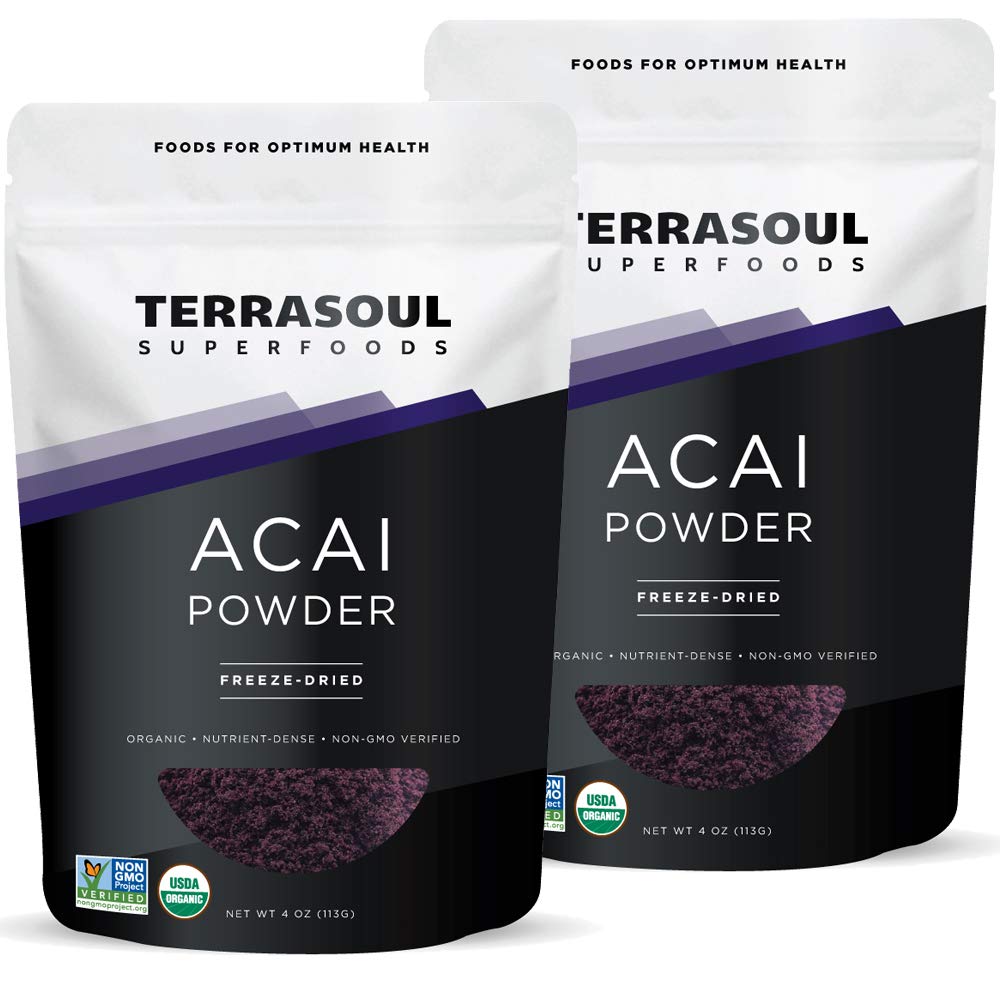 Terrasoul Superfoods Organic Acai Berry Powder, 4 Oz (Pack of 2), Freeze Dried for Freshness, Omega Fats Boost for Smoothie Bowls, ja Antioksidantti-pakatut Superfoods reseptit