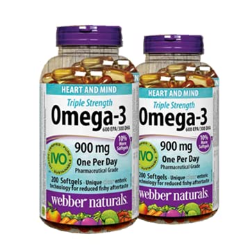 Webber Naturals Triple Strength Omega-3 900mg 200 mjukgels x 2(2 flaskor)