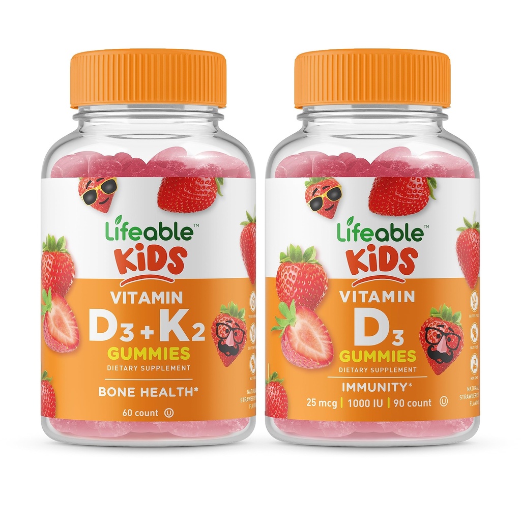 Livlig vitamin D3 + Vitamin K2 Kids + Vitamin D Kids, Gummies Bundle - Great Tasting, Vitamin Supplement, Gluten Free, GMO Free, Chewable Gummy