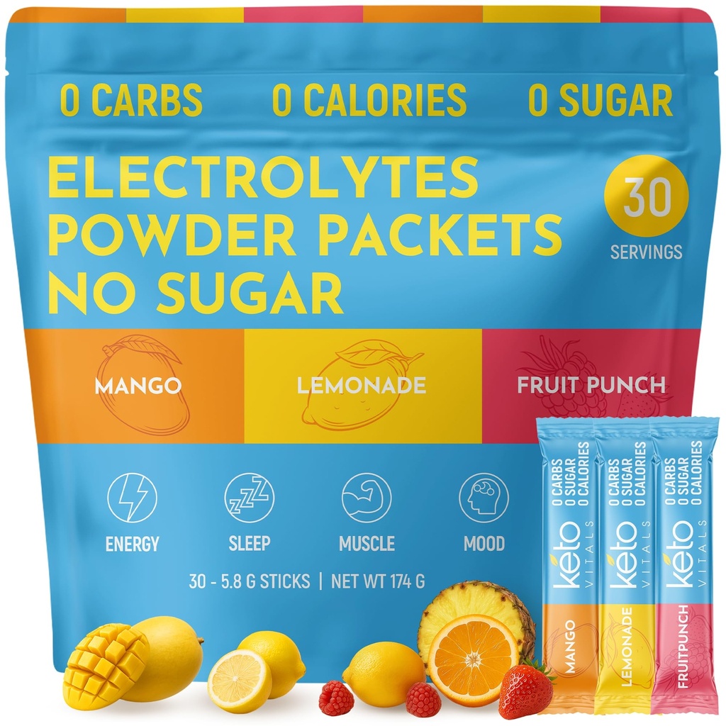 Keto Vitals Original Electrolytes Powder Packets Keto Friendly Electrolyte Hydration Packs 
