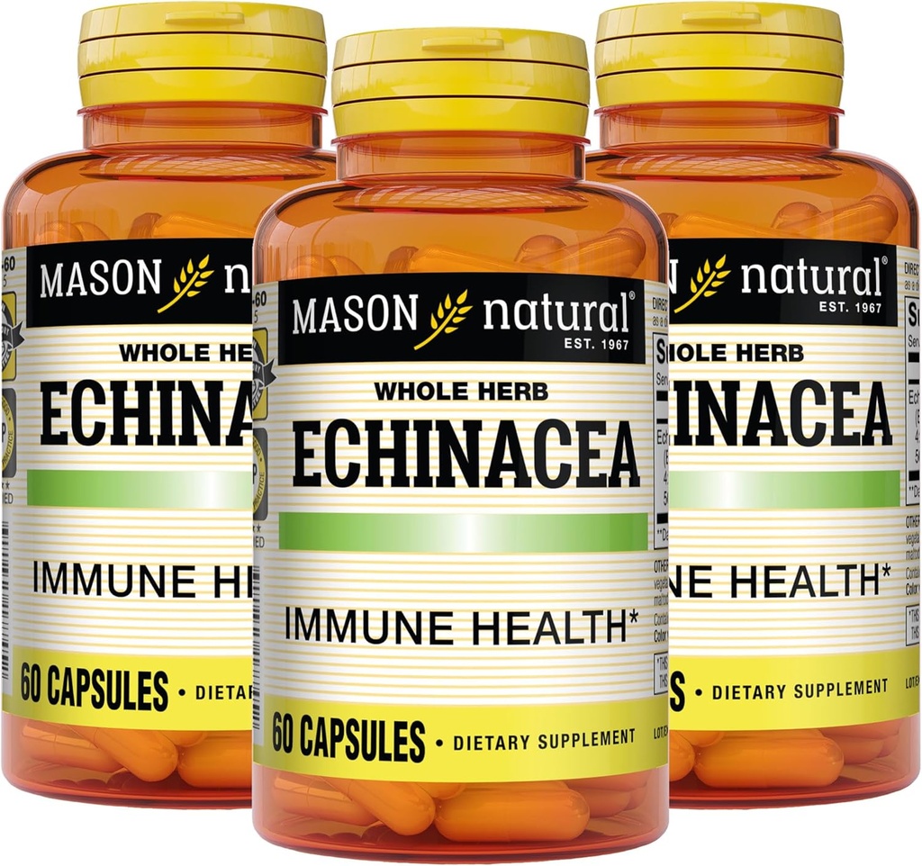 MASON NATURAL Echinacea, Immuunijärjestelmän tehoste, tukee yleistä terveyttä, kasviperäisten täydentää, 60 kapselia (paketti 3)