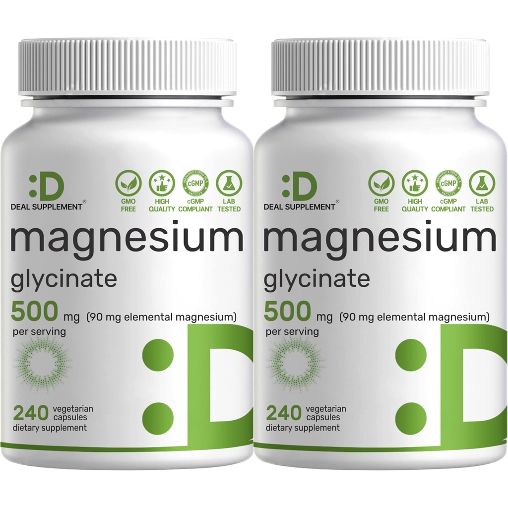 2 Pakkaus Magnesium Glycinate 500 mg, 480 Kasviskapselia 