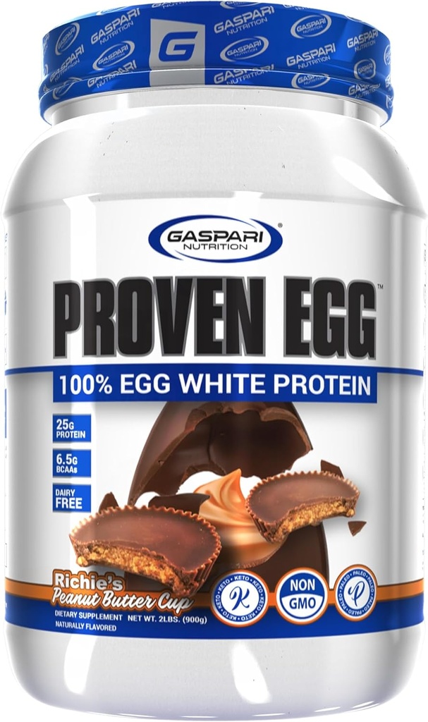 Gaspari Nutrition Proven Egg, 100% Munavalkoinen proteiini, 25g proteiini, Keto Friendly, Dairy and Laktoositon, soijaton (2 lbs, maapähkinävoi Cup)