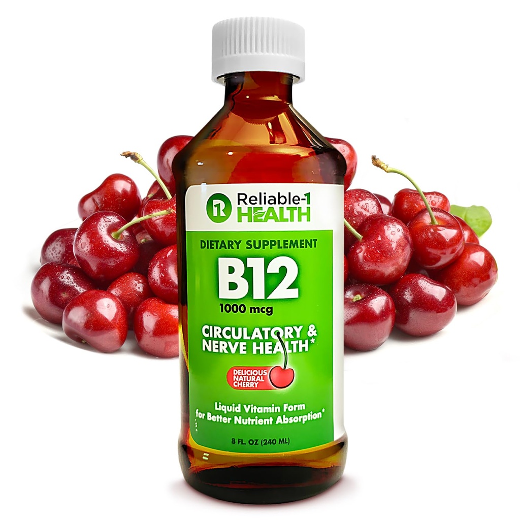 Luotettava-1 Laboratories Liquid B12 Daily Supplement 1000 mcg aikuisten miesten ja naisten - Natural Cherry maku