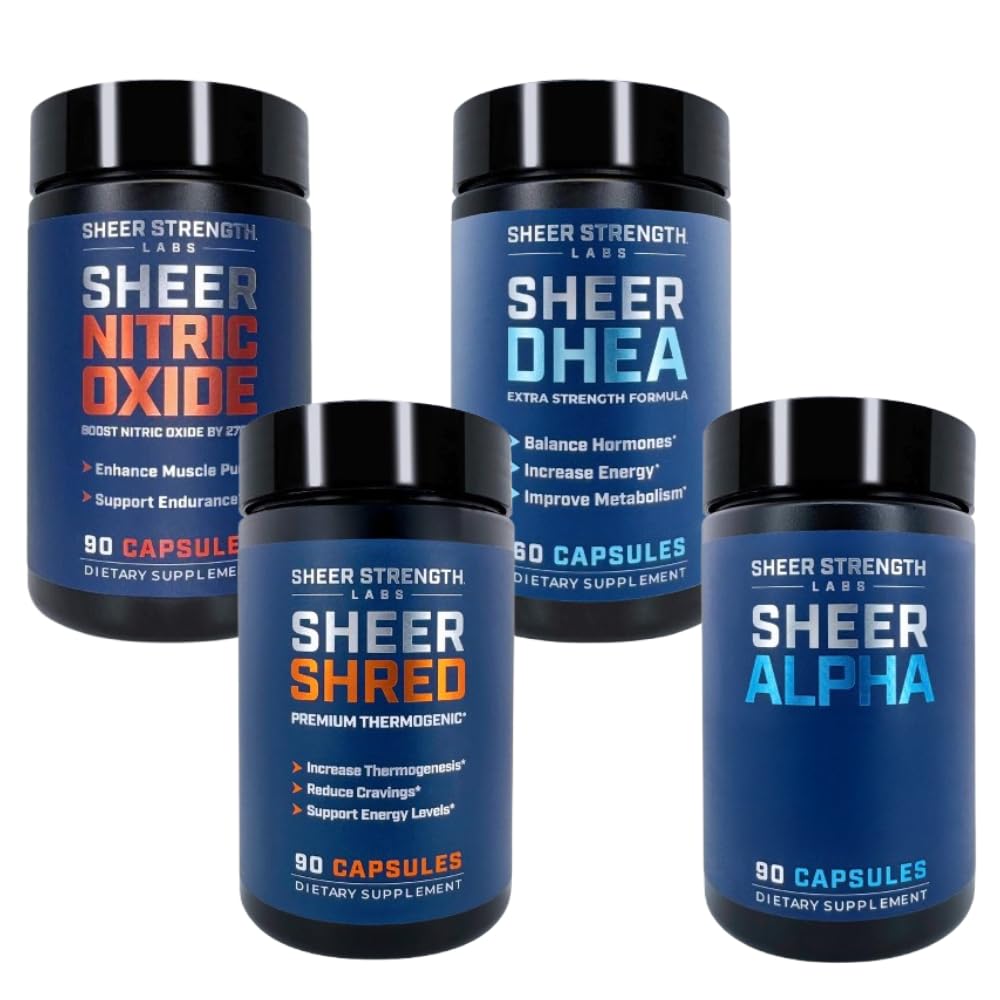 Sheer Ultimate Stack - DHEA Supplement for Men DHEA 100mg & Typpioksidi Supplement & Sheer Shred & Sheer Alpha