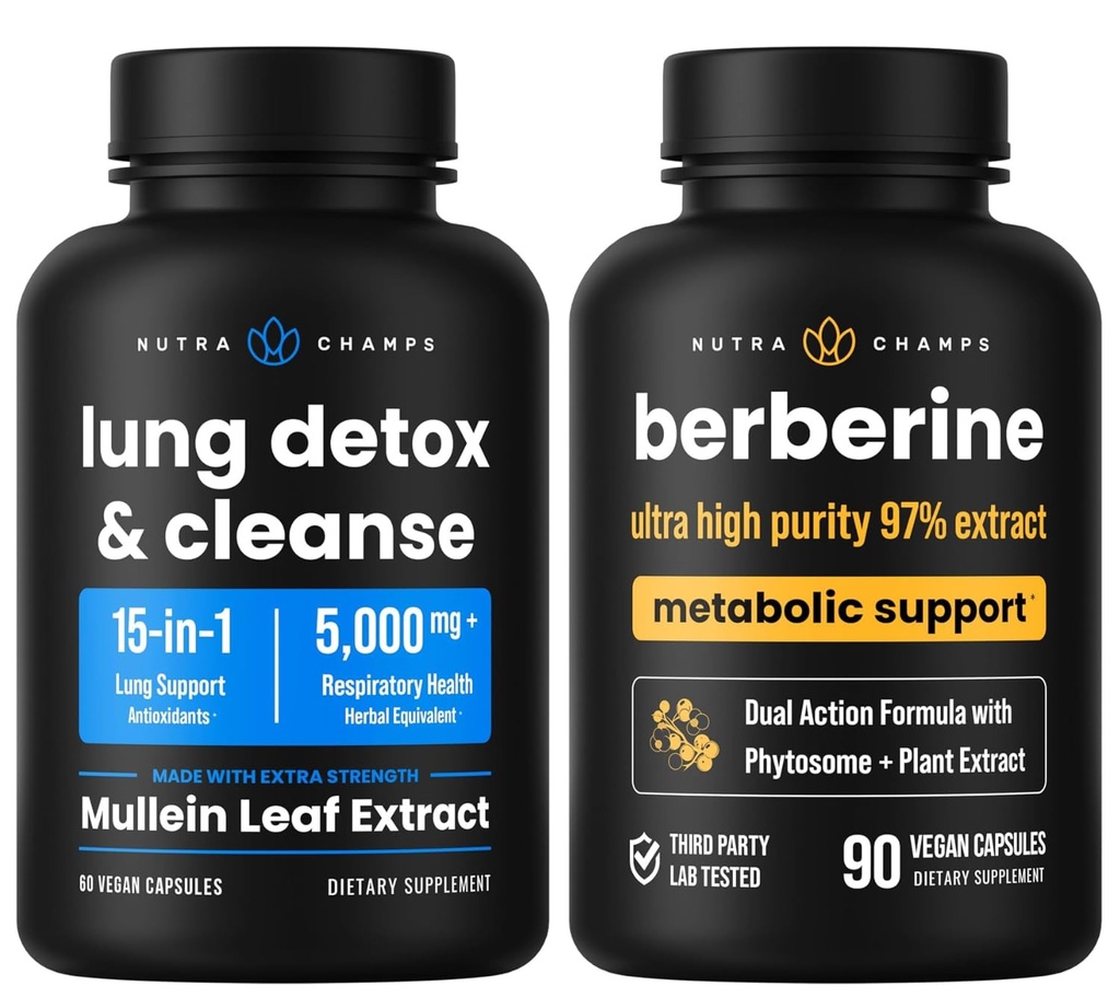 NutraChamps Täydellinen hengitys- ja aineenvaihduntatuki: Lung Cleanse & Berberine Duo