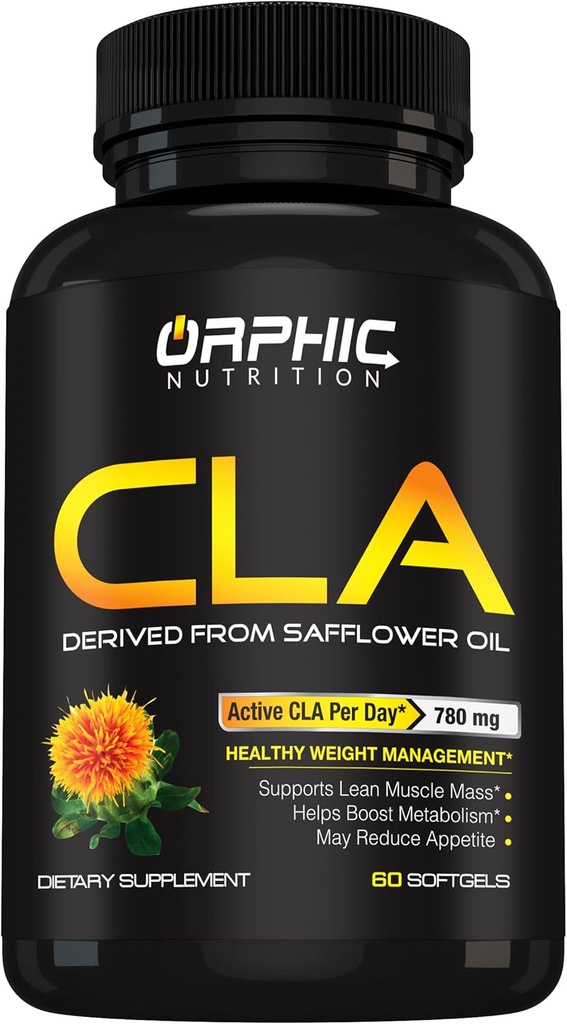 ORPHIC NUTRITION CLA Safloriöljyä täydentää - valmistettu safloriöljyä - 780mg Ei-stimulantti konjugoitu Linolihappoa miehille ja naisille* tukemaan painonpudotusta ja aineenvaihduntaa* - 60 Softgels