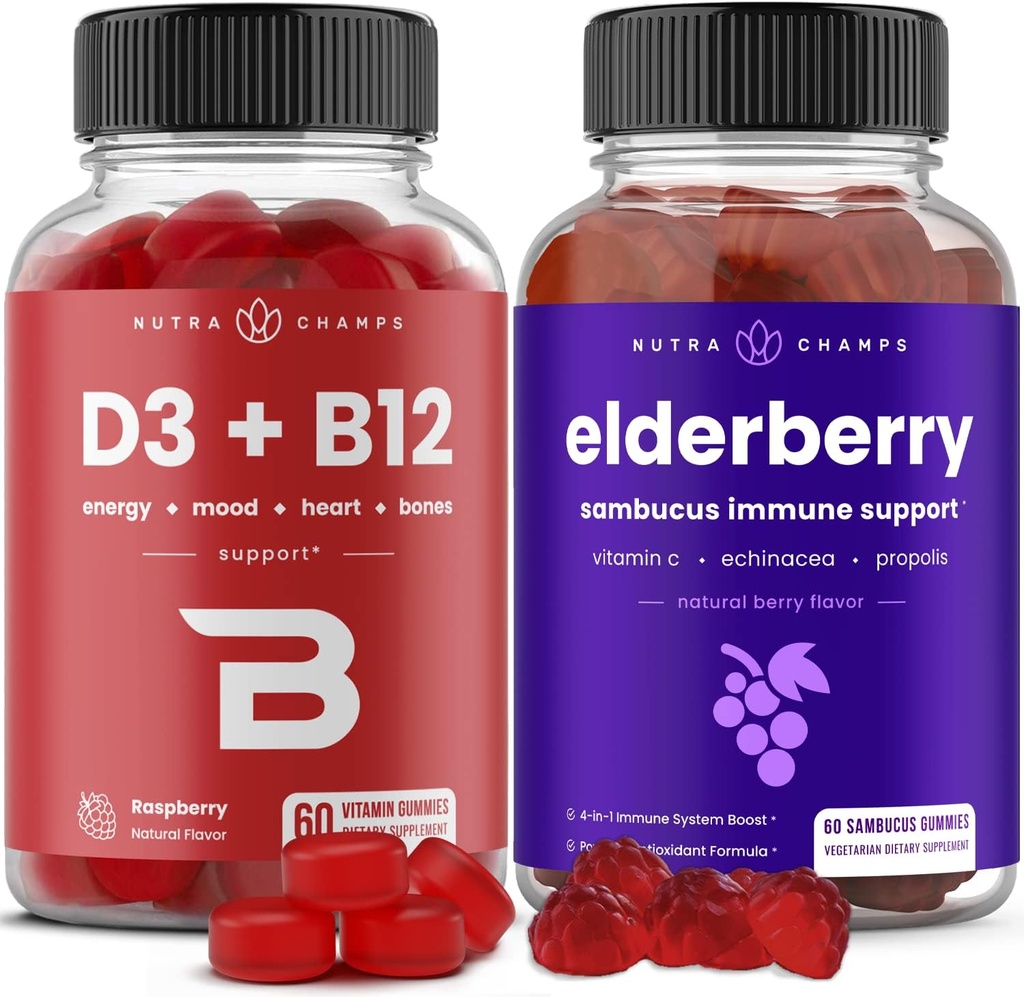 NutraChamps B12-vitamiini Gummies ja Elderberry Gummies Bundle