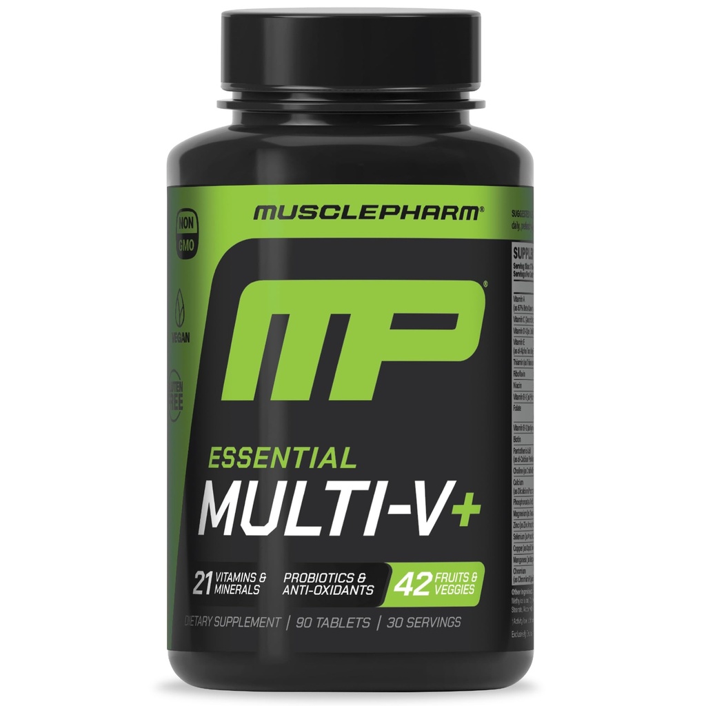 Lihasfarm Essentials Multi-V+, urheilijan monivitamiini, Enhanced Energy, Performance & Immuno Health, Päivittäinen Multivitamiini miesten & naisten Minerals Plus Probiootit, 90 tablettia, 30 tarjoilua