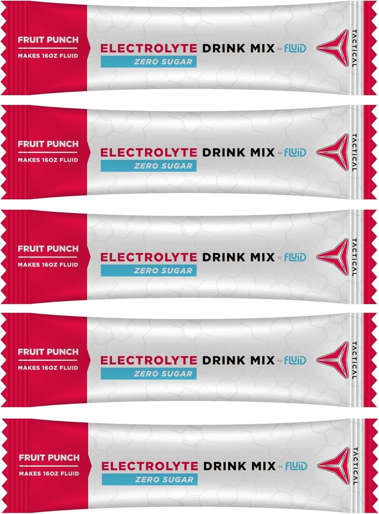 Fluid Tactical - nollasokeri, Keto Electrolyte Powder, Hydration Packets, Made in USA (Fruit Punch, 25 Count)