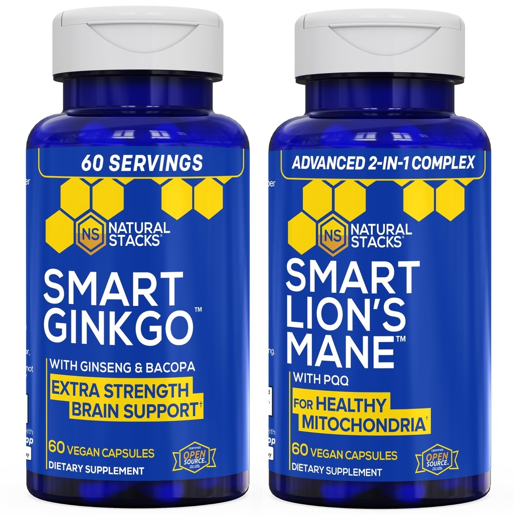 Ginkgo Biloba + Lions Mane Mushroom Bundle - Tarkennus- ja muistituki* - 120 kapselia