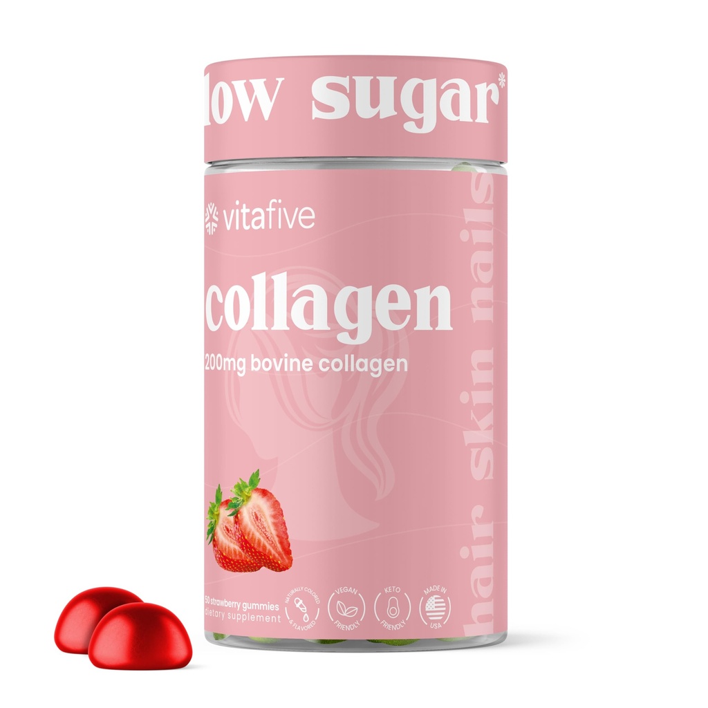 vita5 Collagen Gummies for Miehet ja naiset, Naudan kollageeni, Kollageeni Gummy for Hair, Iho, ja Connective Tissue Support, Gluteeniton (50 Ct)