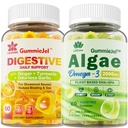 LILICARE Sugar Free Omega 3 Rasvahappo 2000mg Kanssa 640 mg DHA & 290 mg EPA, Multivitamiini, CoQ10, Astaksantiini + inkivääri täytetyt Gummies pahoinvointi - Vatsan helpotus - Ultraabsorptiota Ruoansulatuskanavan tukea
