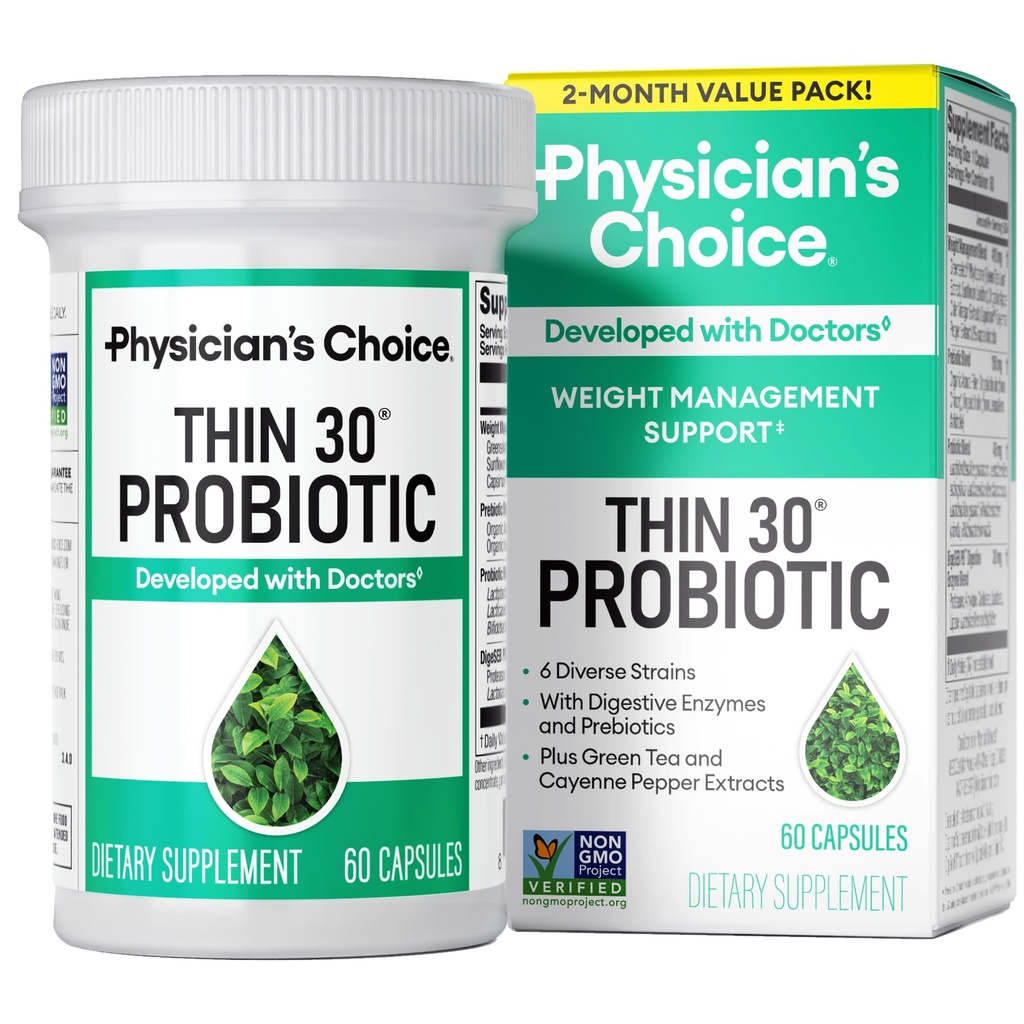Läkarens CHOICE Probiotics for Weight Management & Bloating - 6 Probiotic Strains - Prebiotika - Key ingrediens Cayenne - Stöder Gut Health - Vikthantering för kvinnor och män - Grönt te - 60 CT