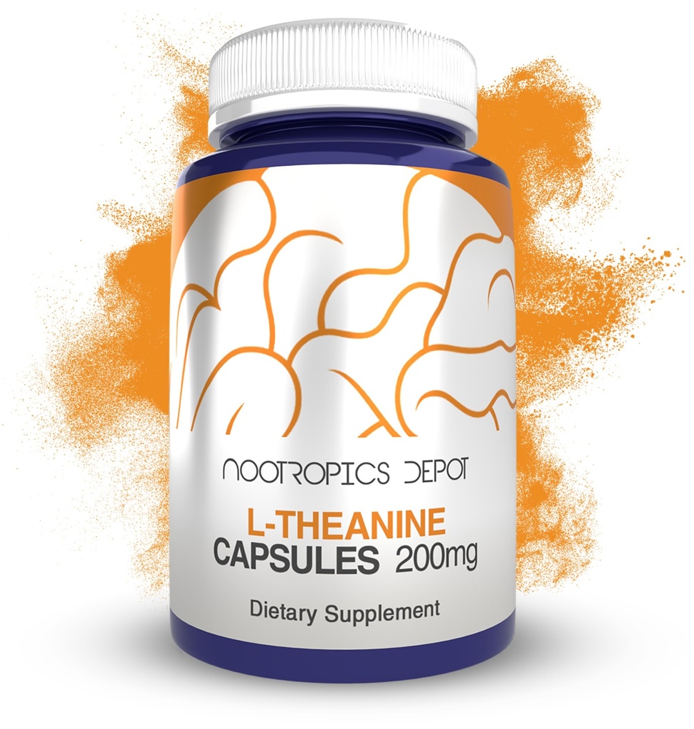 Nootropics Depot L-Theanine Capsules 200mg (180 Count) ... Edistää rentoutumista... Kannattaa terveitä stressitasoja + unijaksoja... Edistää kognitiivista toimintaa + Focus ...
